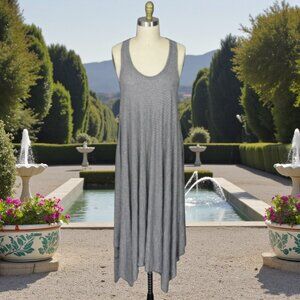 COMFY USA CRINKLE KYLA GRAY ZIPPER TANK MIDI DRESS